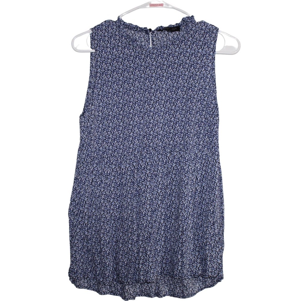 Women's Rachel Zoe Blue White Rayon Sleeveless Top Dress Blouse Shirt Size S